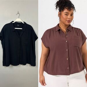 Torrid BLACK Double Gauze Button Up Short Sleeve Shirt Top Sz 2X